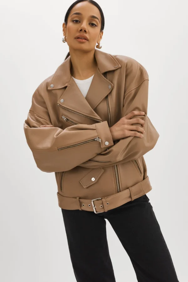 LAMARQUE Leather Jackets | ESTIA | Leather Biker Jacket MOCHA