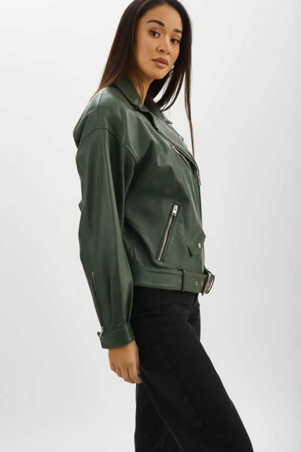 LAMARQUE Leather Jackets | ESTIA | Leather Biker Jacket Alpine Green