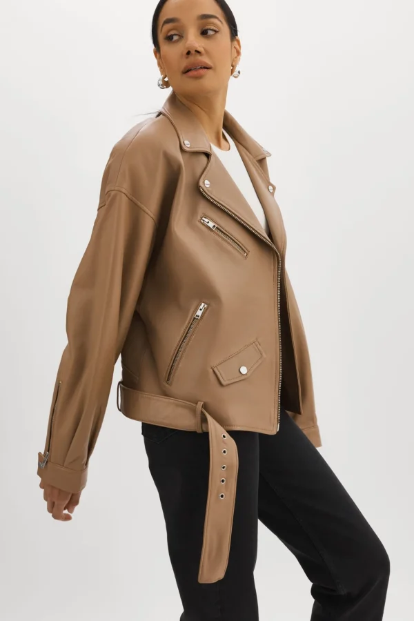 LAMARQUE Leather Jackets | ESTIA | Leather Biker Jacket MOCHA
