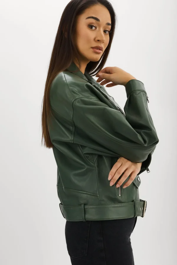 LAMARQUE Leather Jackets | ESTIA | Leather Biker Jacket Alpine Green