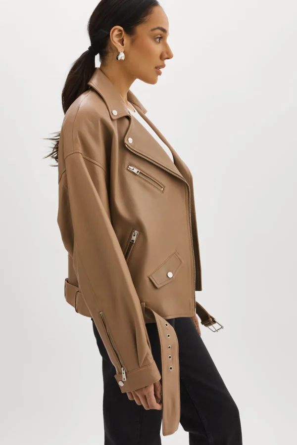 LAMARQUE Leather Jackets | ESTIA | Leather Biker Jacket MOCHA