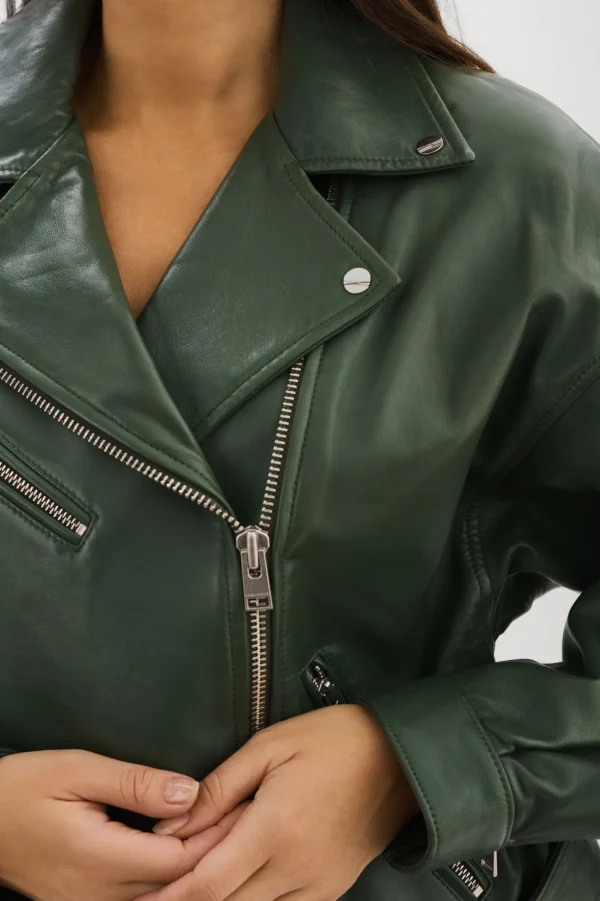 LAMARQUE Leather Jackets | ESTIA | Leather Biker Jacket Alpine Green