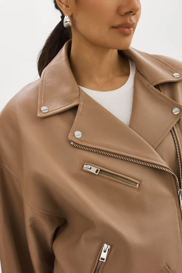 LAMARQUE Leather Jackets | ESTIA | Leather Biker Jacket MOCHA