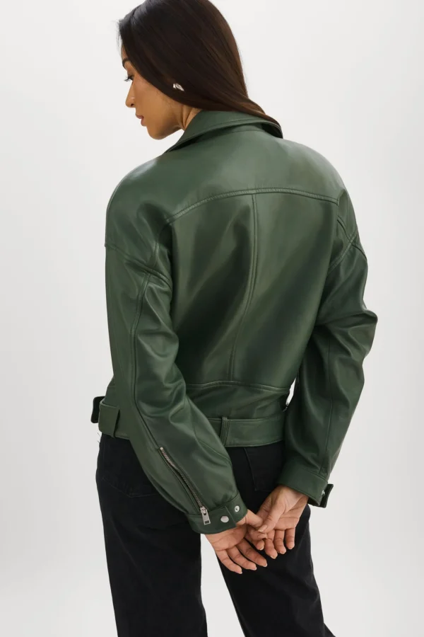 LAMARQUE Leather Jackets | ESTIA | Leather Biker Jacket Alpine Green
