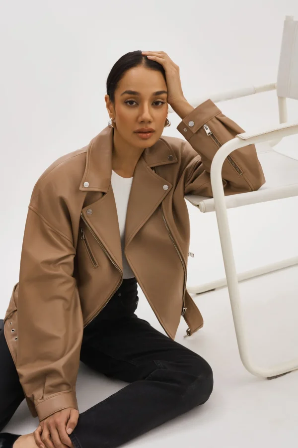 LAMARQUE Leather Jackets | ESTIA | Leather Biker Jacket MOCHA