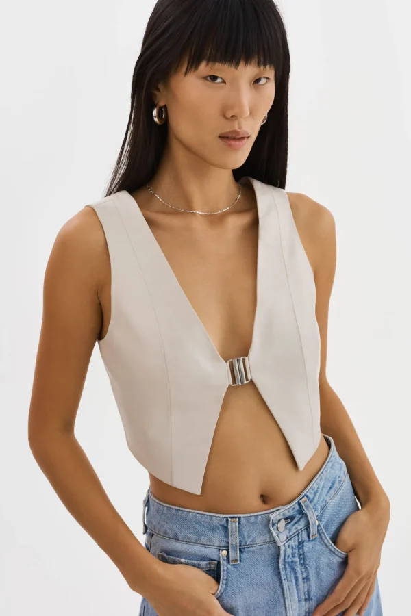 LAMARQUE Tops | ESTRELLA | Leather Vest Top Bone