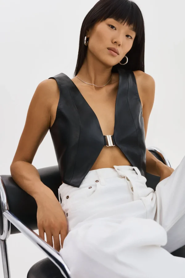 LAMARQUE Tops | ESTRELLA | Leather Vest Top Black
