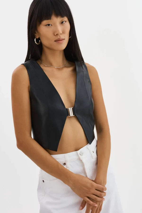 LAMARQUE Tops | ESTRELLA | Leather Vest Top Black