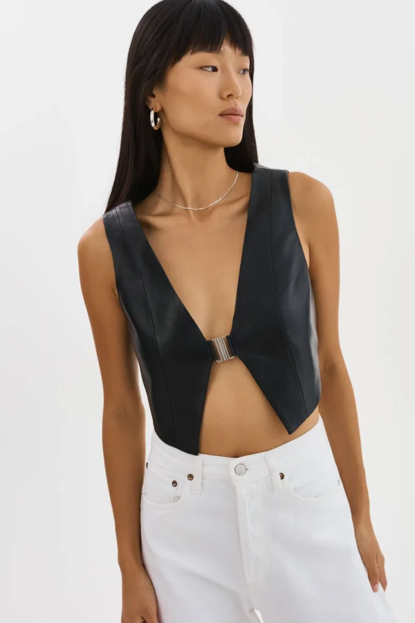 LAMARQUE Tops | ESTRELLA | Leather Vest Top Black