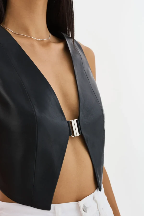 LAMARQUE Tops | ESTRELLA | Leather Vest Top Black