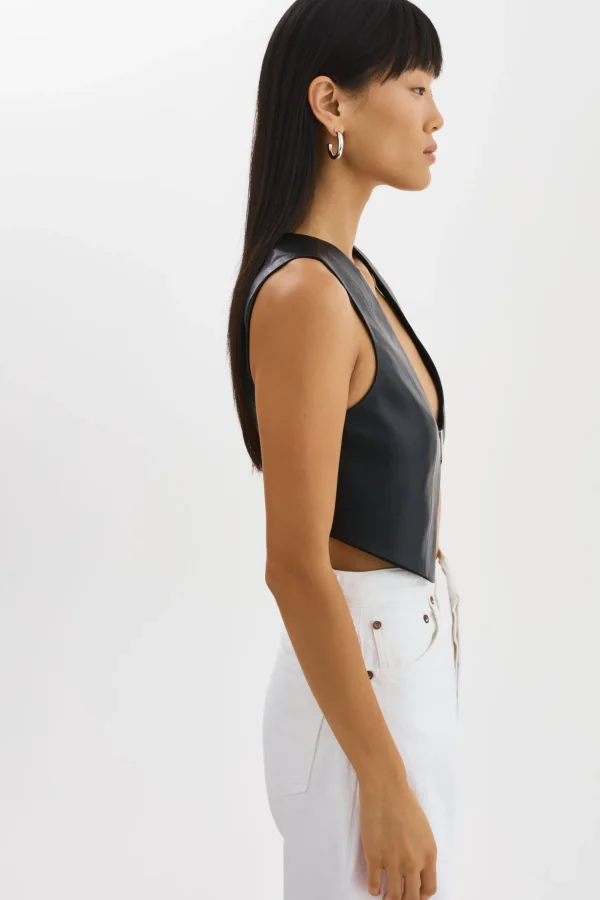 LAMARQUE Tops | ESTRELLA | Leather Vest Top Black