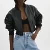 LAMARQUE Leather Jackets | EVELIN | Faux Leather Cropped Bomber Black