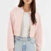 LAMARQUE Leather Jackets | EVELIN | Faux Leather Cropped Bomber Pink Puff