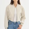LAMARQUE Leather Jackets | EVELIN | Faux Leather Cropped Bomber Bone