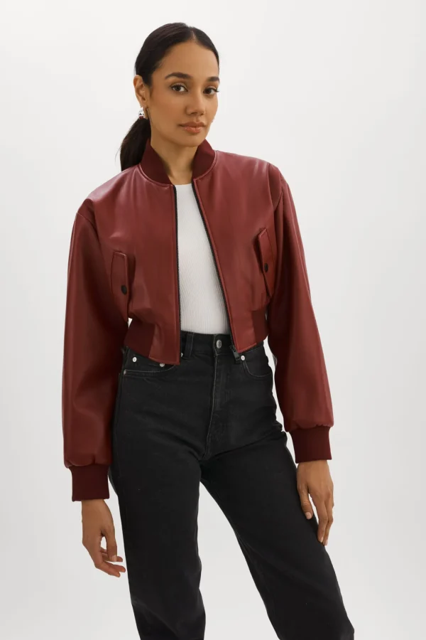 LAMARQUE Leather Jackets | EVELIN | Faux Leather Cropped Bomber Syrah