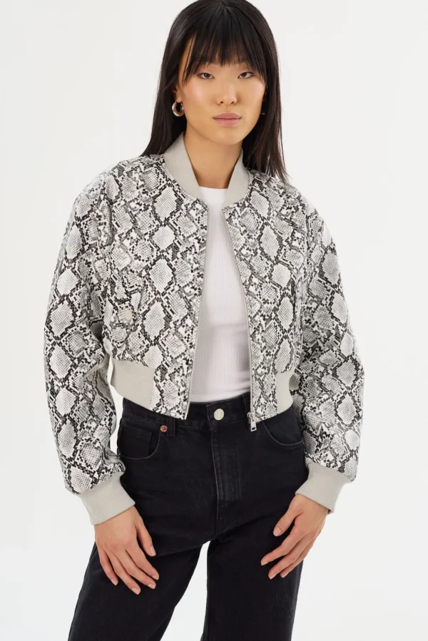 LAMARQUE Leather Jackets | EVELIN | Faux Leather Cropped Bomber Python Print
