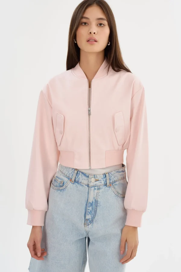 LAMARQUE Leather Jackets | EVELIN | Faux Leather Cropped Bomber Pink Puff