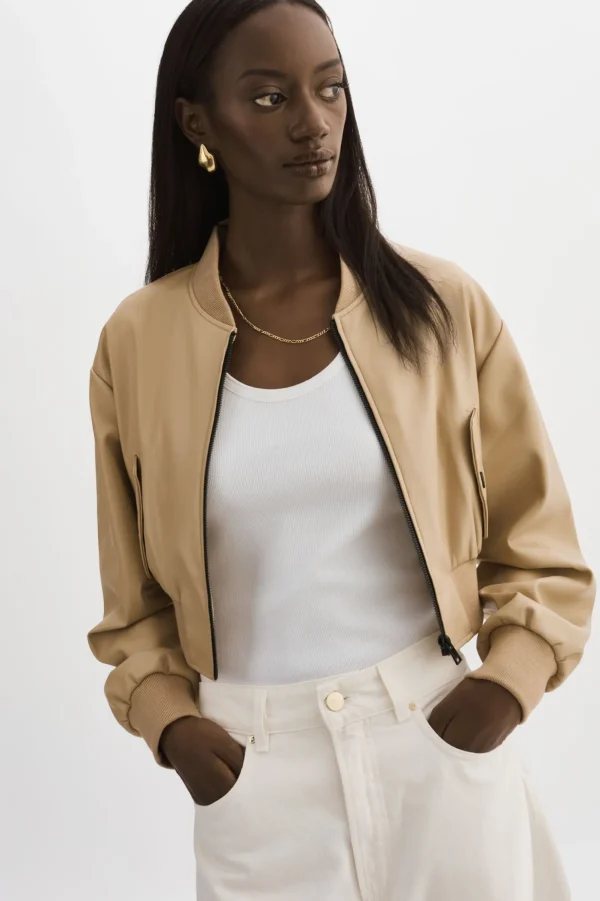 LAMARQUE Leather Jackets | EVELIN | Faux Leather Cropped Bomber Wheat