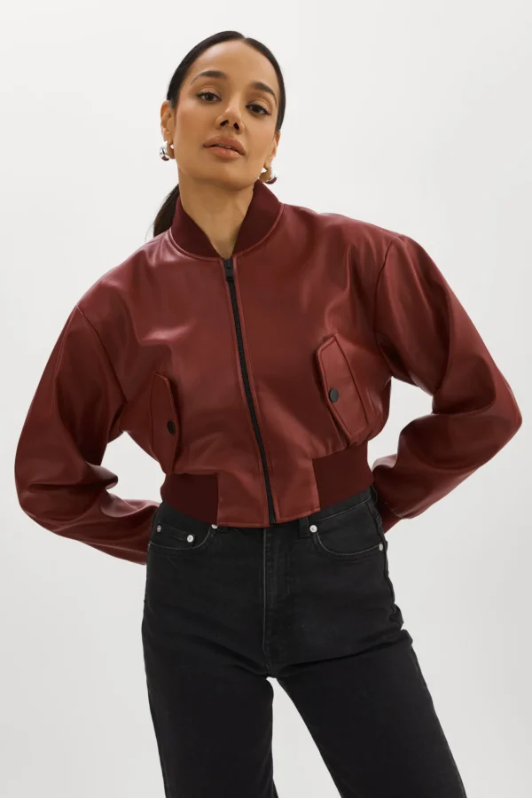 LAMARQUE Leather Jackets | EVELIN | Faux Leather Cropped Bomber Syrah