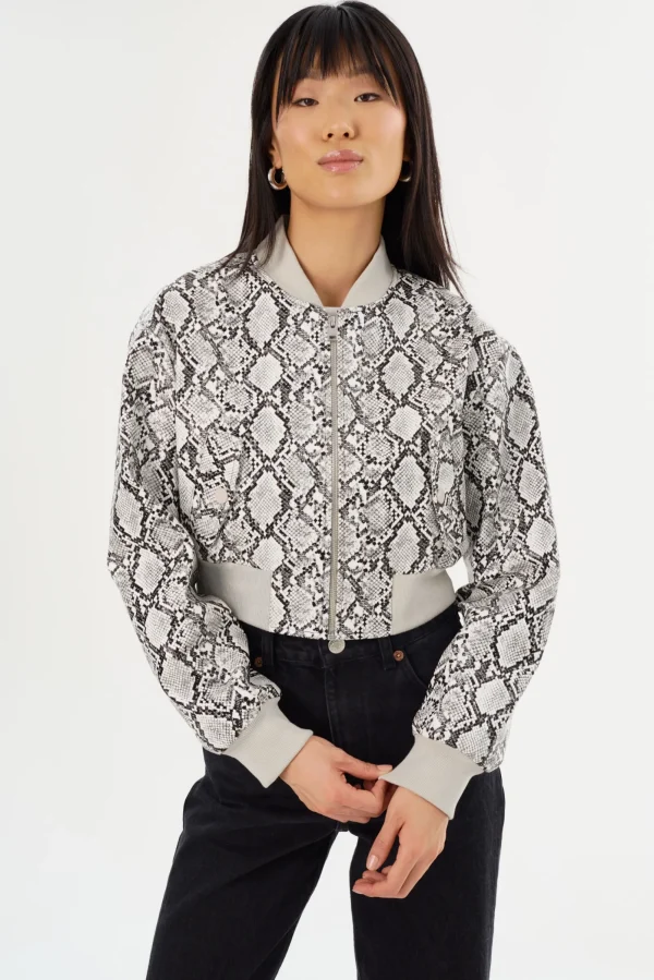 LAMARQUE Leather Jackets | EVELIN | Faux Leather Cropped Bomber Python Print