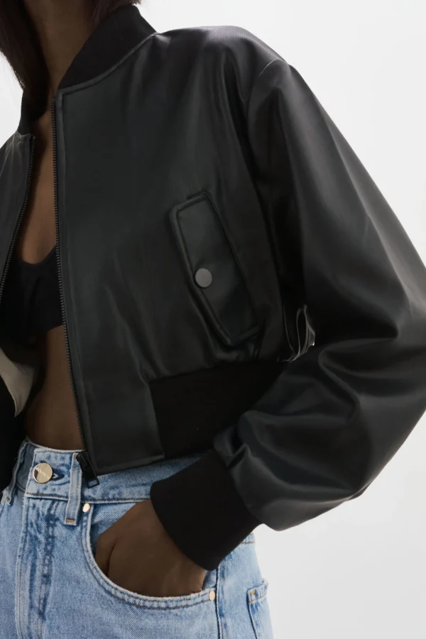 LAMARQUE Leather Jackets | EVELIN | Faux Leather Cropped Bomber Black
