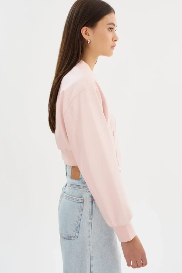 LAMARQUE Leather Jackets | EVELIN | Faux Leather Cropped Bomber Pink Puff