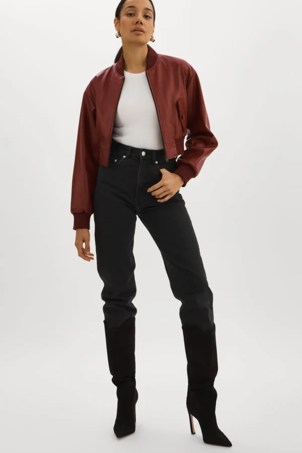LAMARQUE Leather Jackets | EVELIN | Faux Leather Cropped Bomber Syrah
