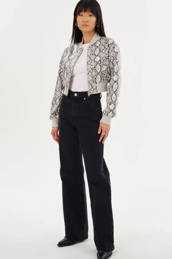LAMARQUE Leather Jackets | EVELIN | Faux Leather Cropped Bomber Python Print