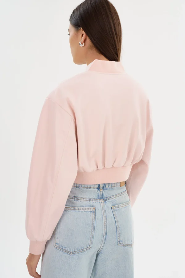 LAMARQUE Leather Jackets | EVELIN | Faux Leather Cropped Bomber Pink Puff