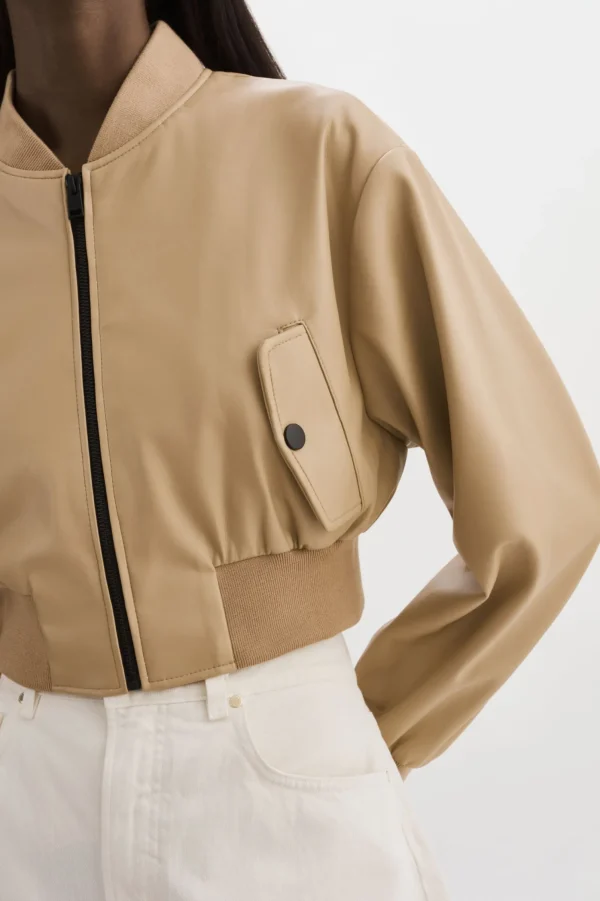 LAMARQUE Leather Jackets | EVELIN | Faux Leather Cropped Bomber Wheat