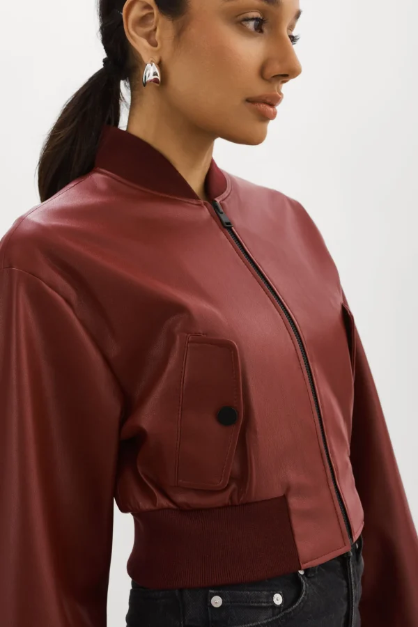 LAMARQUE Leather Jackets | EVELIN | Faux Leather Cropped Bomber Syrah
