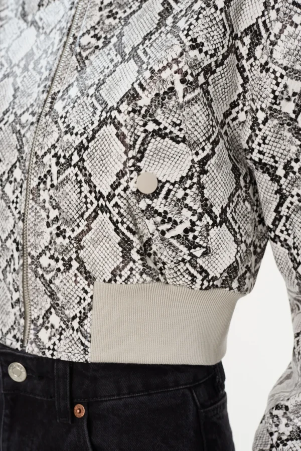 LAMARQUE Leather Jackets | EVELIN | Faux Leather Cropped Bomber Python Print