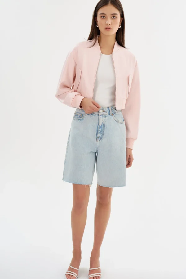 LAMARQUE Leather Jackets | EVELIN | Faux Leather Cropped Bomber Pink Puff