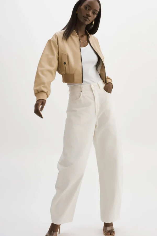 LAMARQUE Leather Jackets | EVELIN | Faux Leather Cropped Bomber Wheat