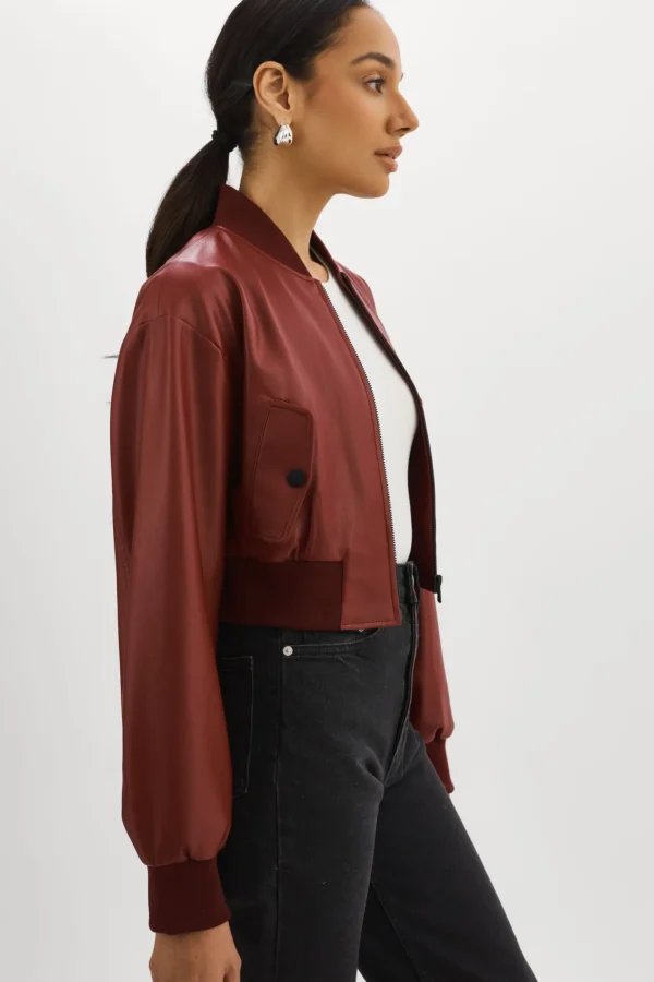 LAMARQUE Leather Jackets | EVELIN | Faux Leather Cropped Bomber Syrah