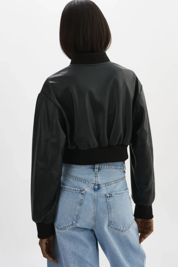 LAMARQUE Leather Jackets | EVELIN | Faux Leather Cropped Bomber Black