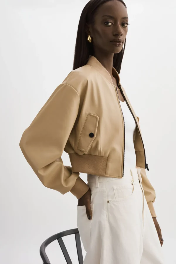 LAMARQUE Leather Jackets | EVELIN | Faux Leather Cropped Bomber Wheat