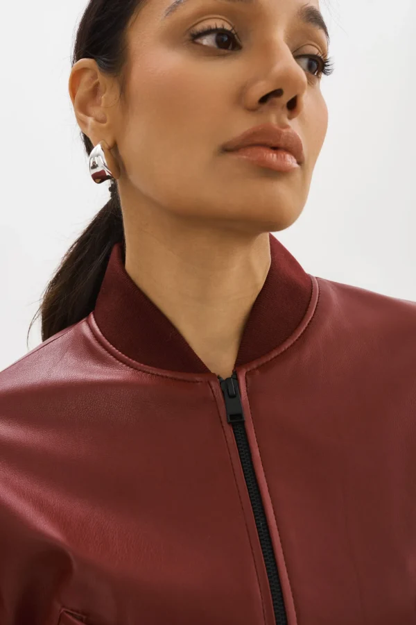 LAMARQUE Leather Jackets | EVELIN | Faux Leather Cropped Bomber Syrah