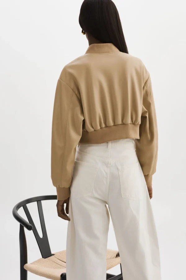 LAMARQUE Leather Jackets | EVELIN | Faux Leather Cropped Bomber Wheat