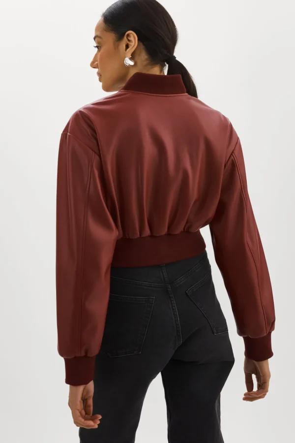 LAMARQUE Leather Jackets | EVELIN | Faux Leather Cropped Bomber Syrah