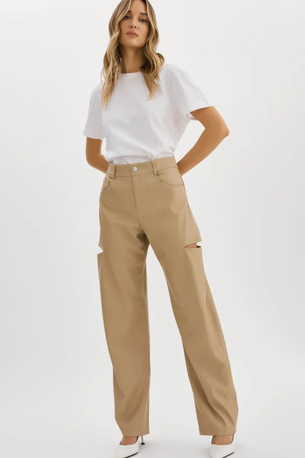 LAMARQUE Pants&Shorts | FALEEN | Faux Leather Loose Pants Wheat