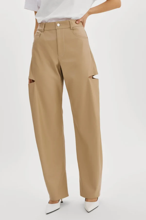 LAMARQUE Pants&Shorts | FALEEN | Faux Leather Loose Pants Wheat