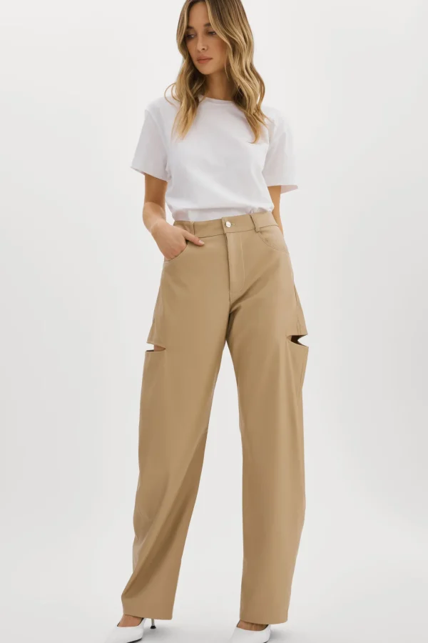 LAMARQUE Pants&Shorts | FALEEN | Faux Leather Loose Pants Wheat