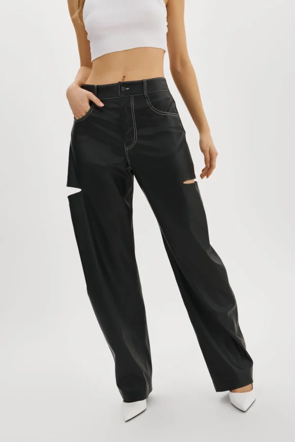 LAMARQUE Pants&Shorts | FALEEN | Faux Leather Loose Pants Black
