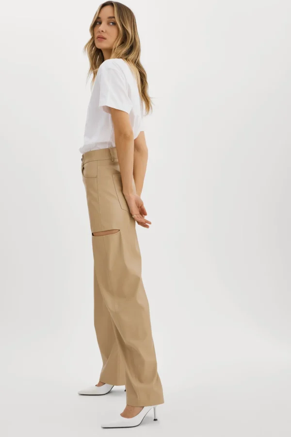 LAMARQUE Pants&Shorts | FALEEN | Faux Leather Loose Pants Wheat