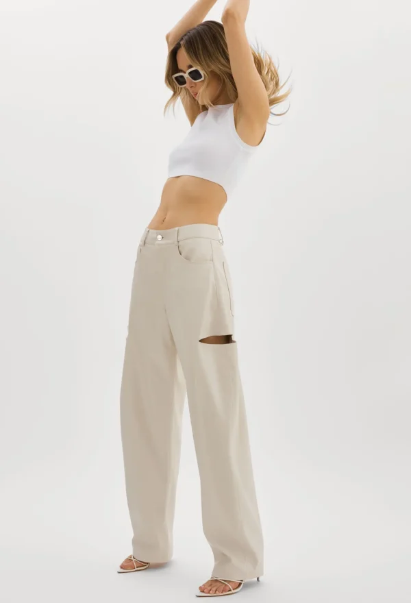 LAMARQUE Pants&Shorts | FALEEN | Faux Leather Loose Pants Ivory