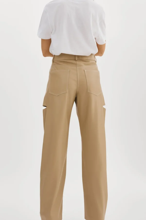 LAMARQUE Pants&Shorts | FALEEN | Faux Leather Loose Pants Wheat