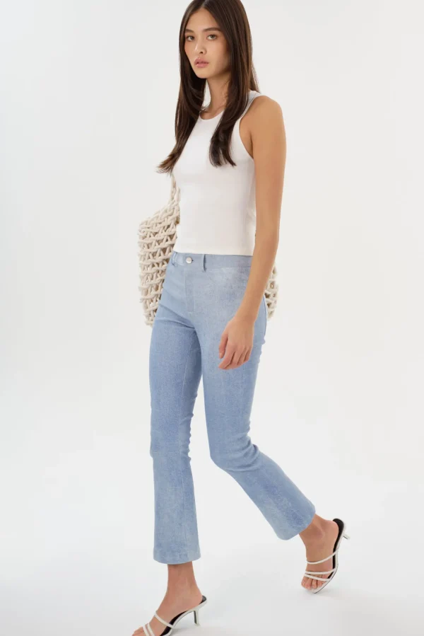 LAMARQUE Pants&Shorts | FARIS | Stretch Leather Pants Heather Blue