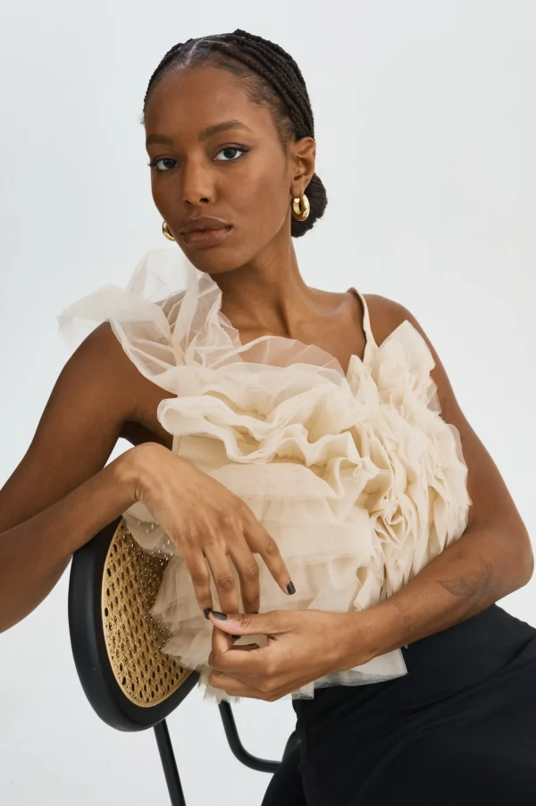 LAMARQUE Tops | FELETA | Ruffle Tulle Top Light Beige