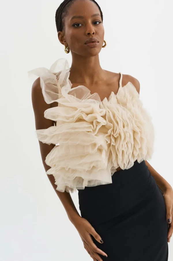 LAMARQUE Tops | FELETA | Ruffle Tulle Top Light Beige